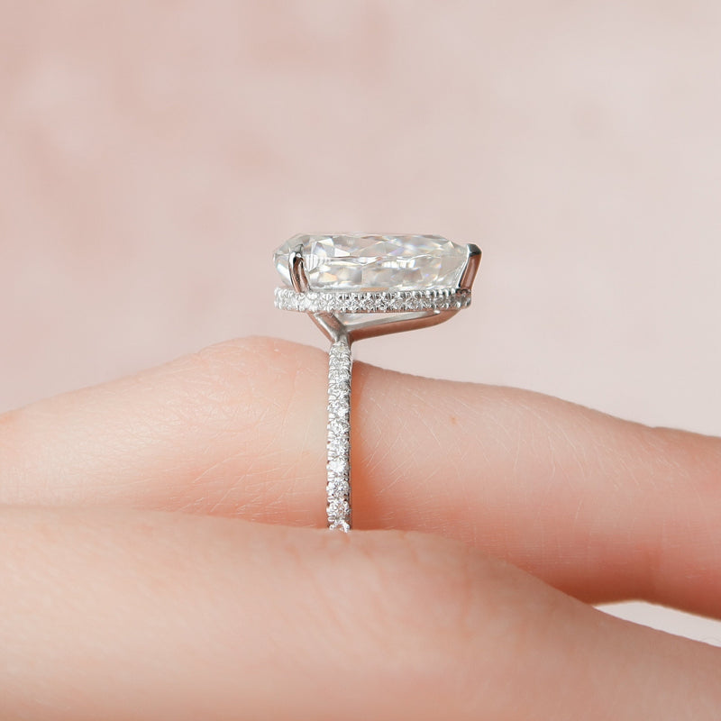 3.0CT Pear Moissanite Hidden Halo Pave Setting Engagement Ring