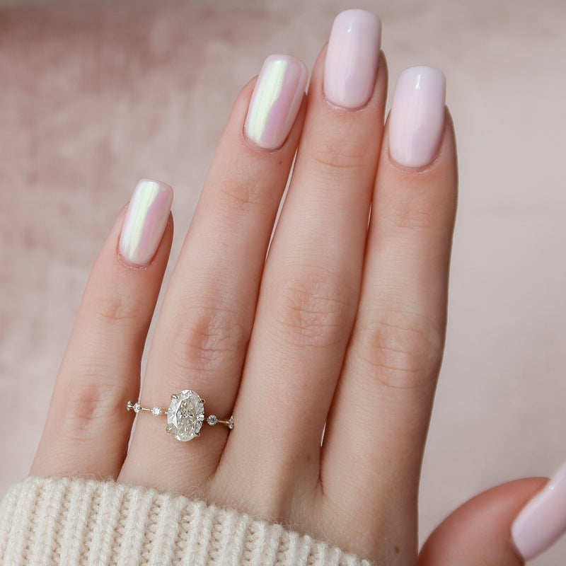 1.50 CT-3.50 CT Oval Cut Solitaire Dainty Pave Moissanite Engagement Ring