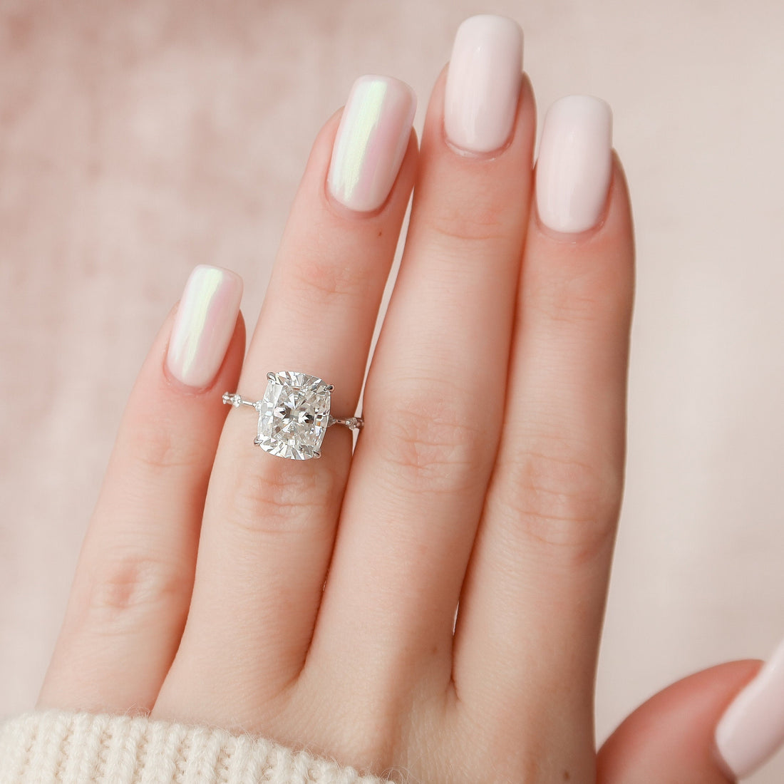 5.0CT Elongated Cushion Moissanite Solitaire Dainty Style Engagement Ring
