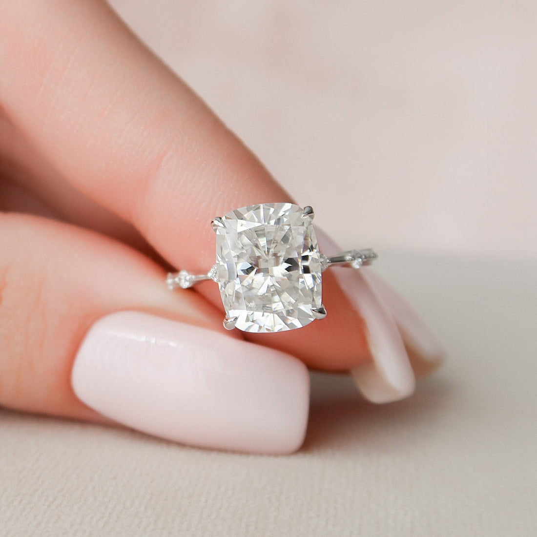5.0CT Elongated Cushion Moissanite Solitaire Dainty Style Engagement Ring