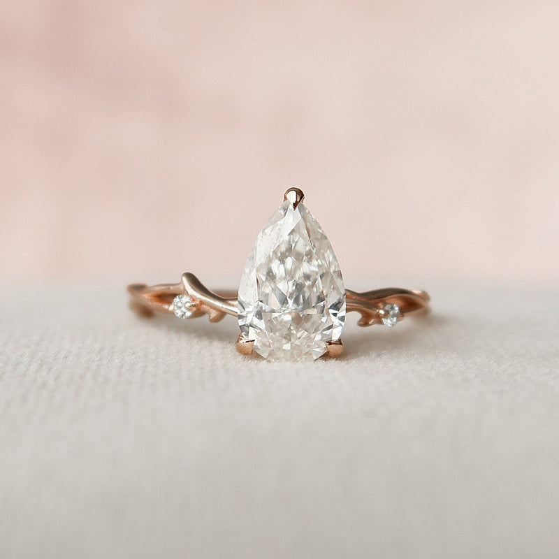 1.50CT Pear Moissanite Nature Inspired Twig Style Diamond Engagement Ring
