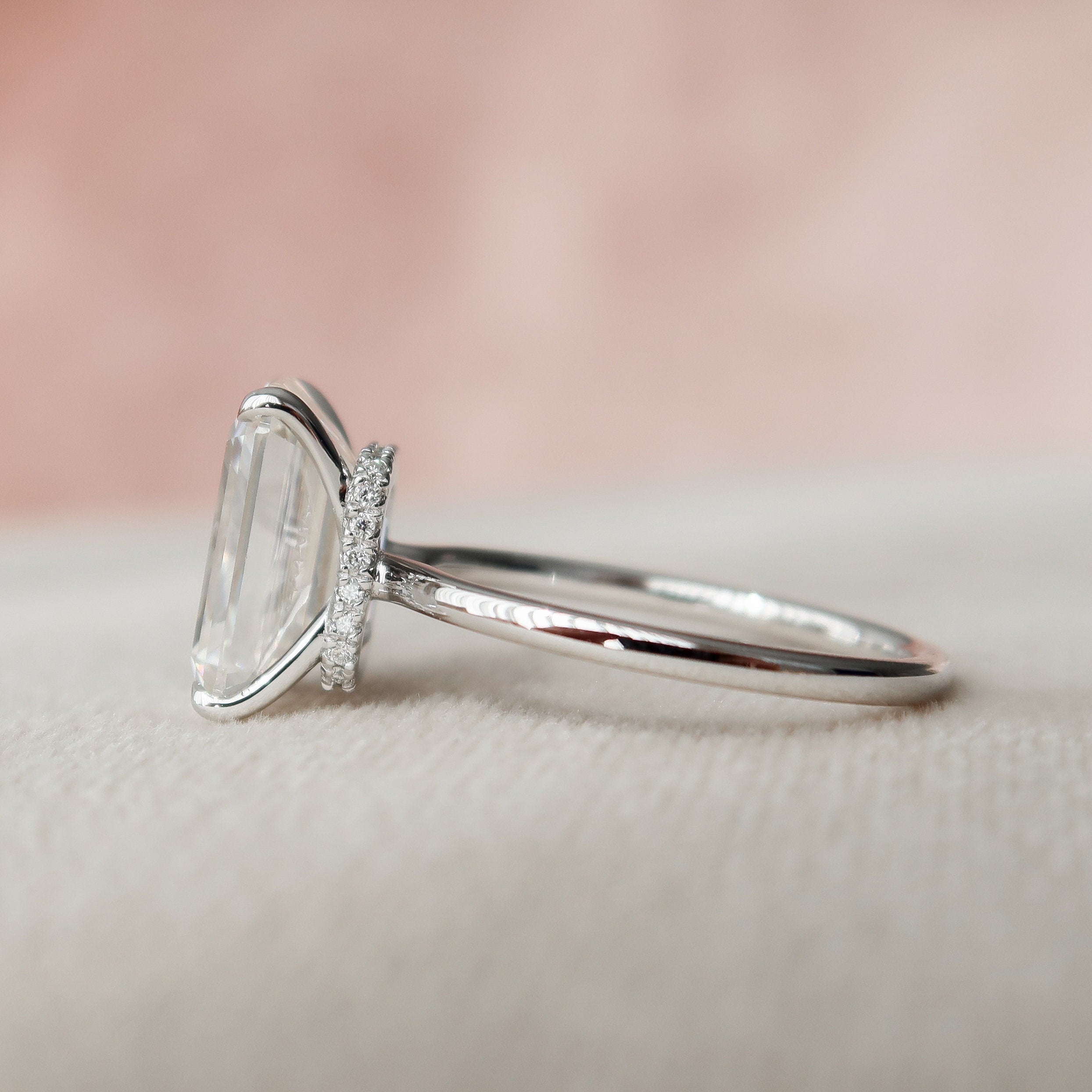 5.0CT Emerald Moissanite Solitaire Hidden Halo Setting Engagement Ring