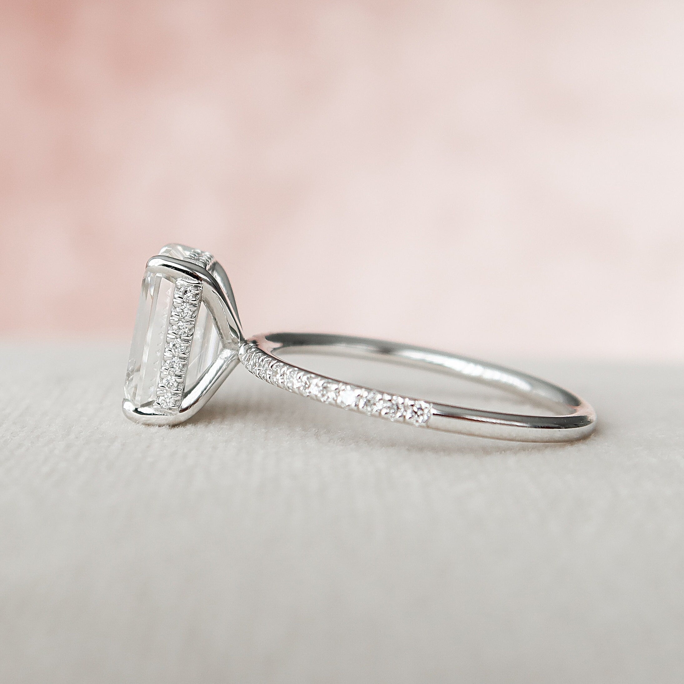 3.25CT Emerald Moissanite Hidden Halo Pave Setting Engagement Ring