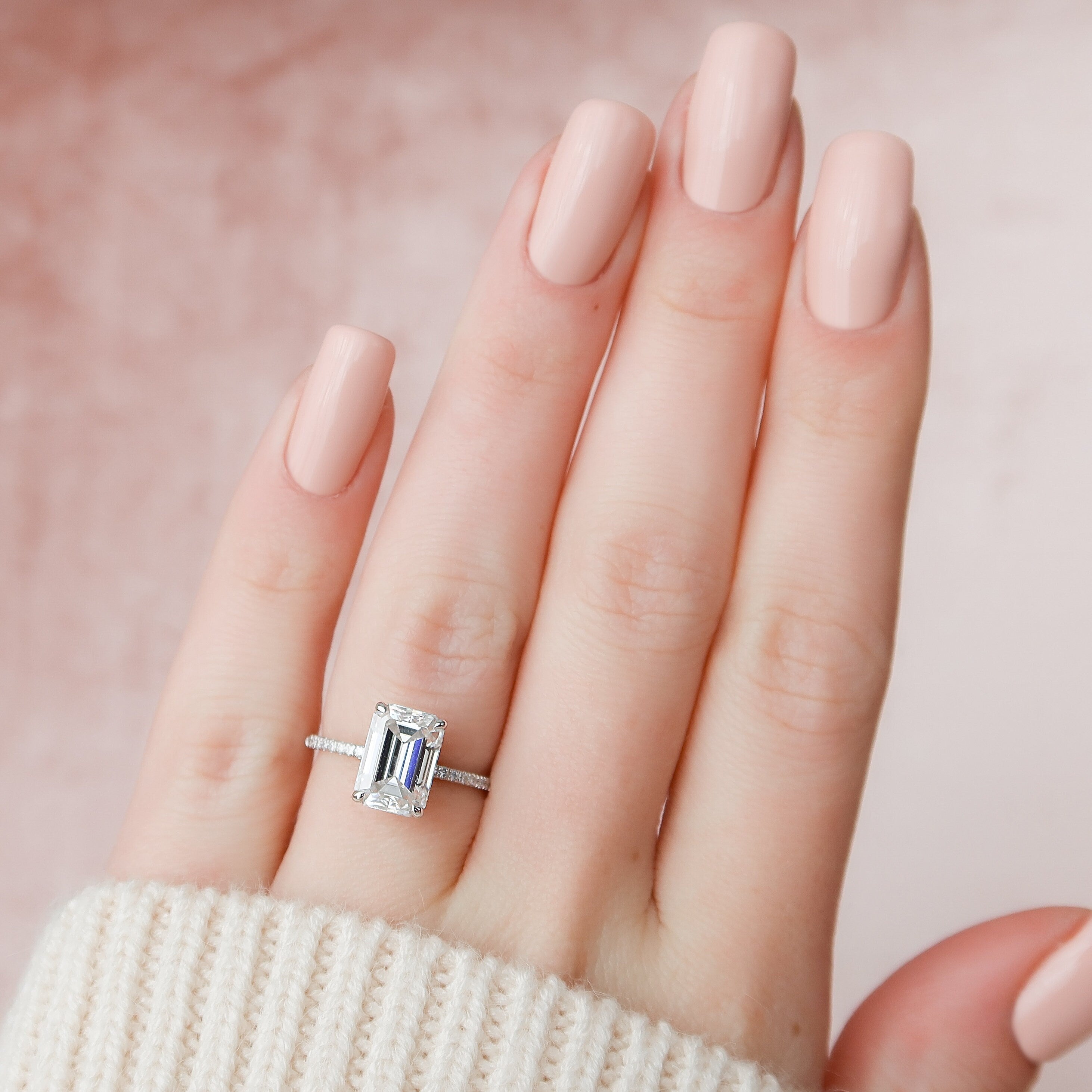 3.25CT Emerald Moissanite Hidden Halo Pave Setting Engagement Ring