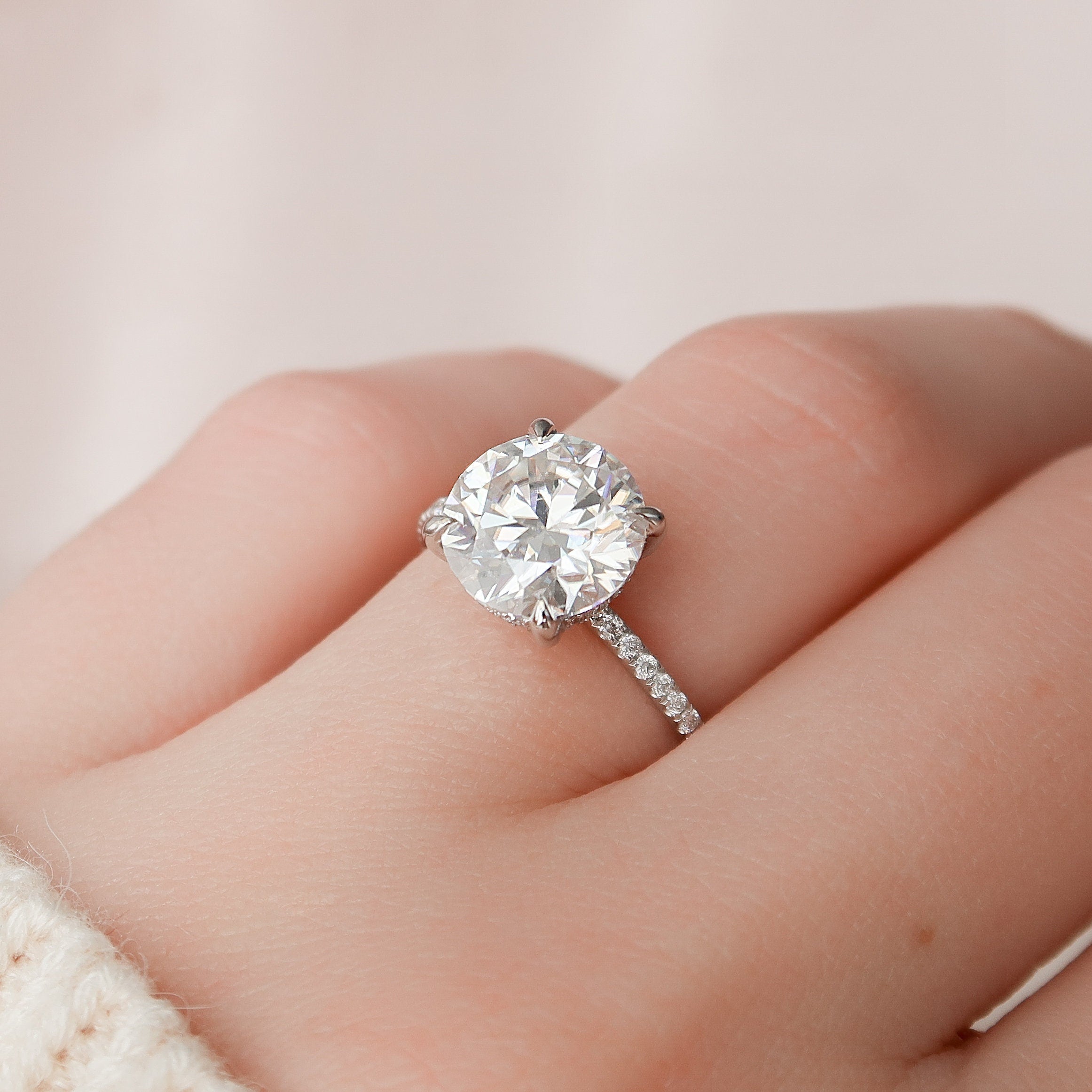 2.50CT Round Moissanite Hidden Halo Pave Setting Diamond Engagement Ring