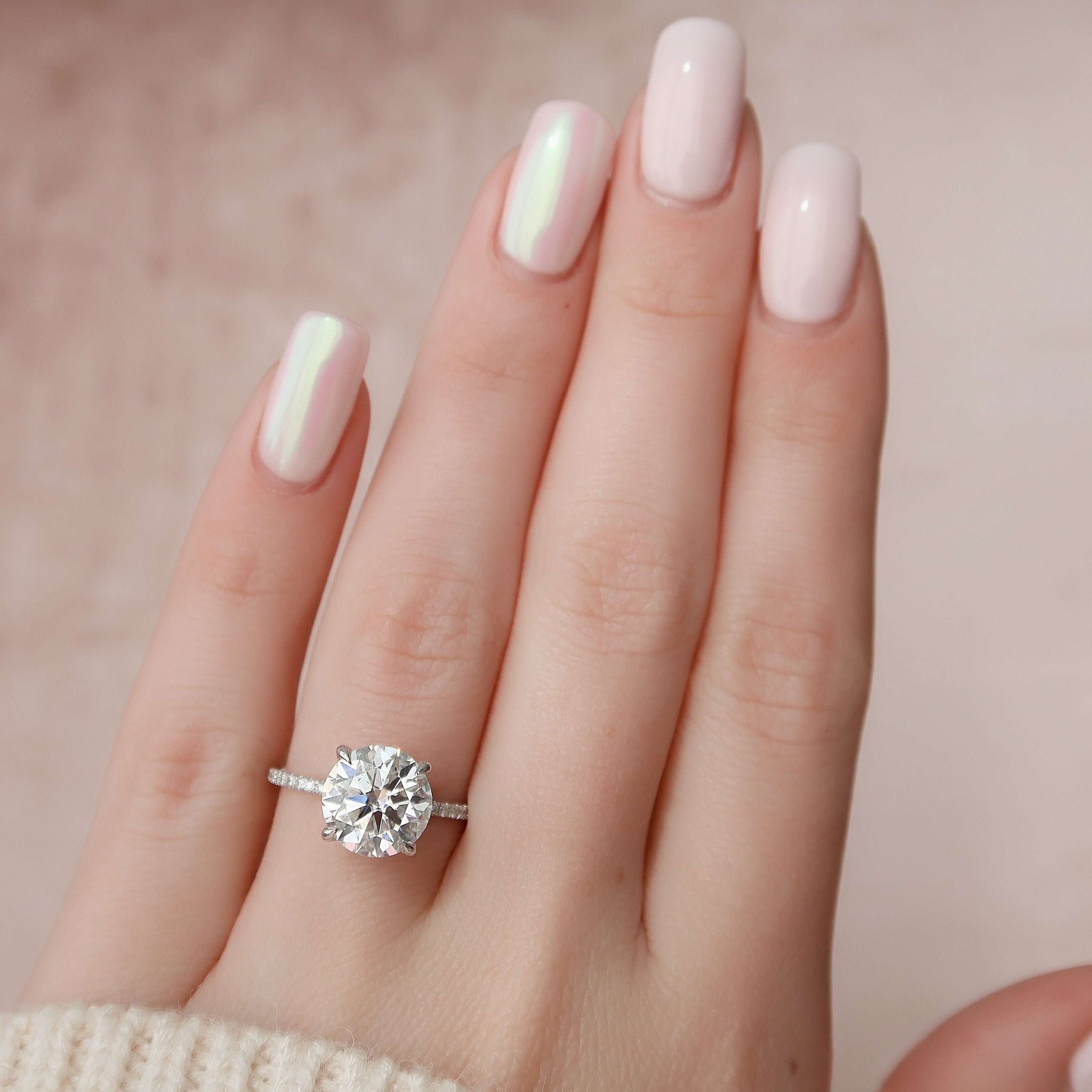 2.50CT Round Moissanite Hidden Halo Pave Setting Diamond Engagement Ring