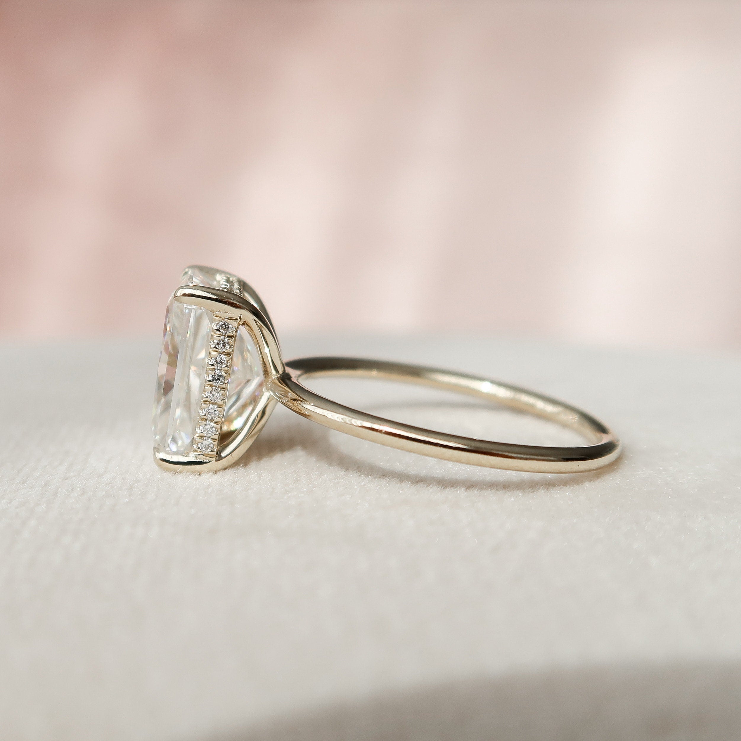 4.50CT Radiant Moissanite Solitaire Hidden Halo Setting Engagement Ring