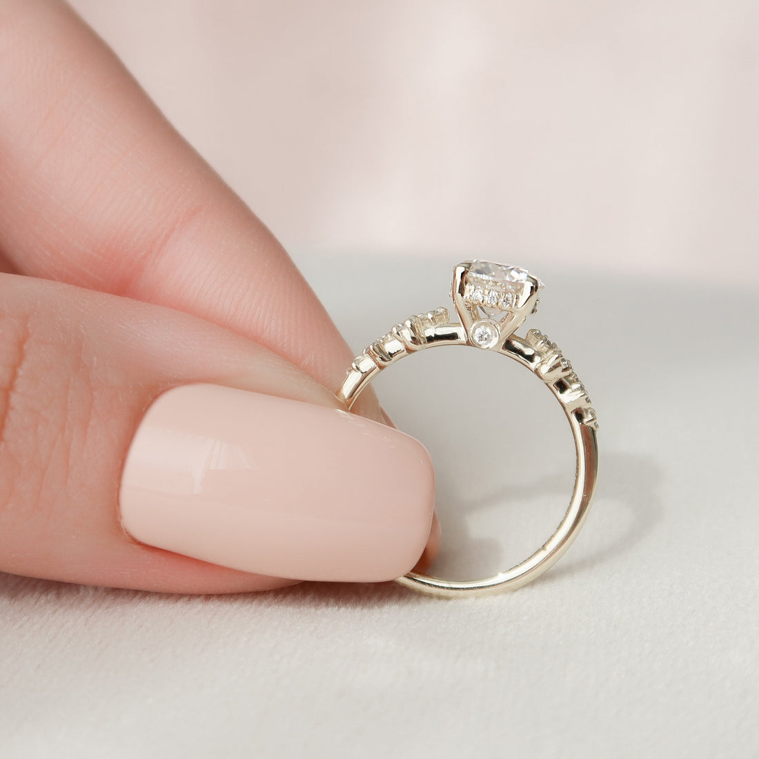 1.0CT Round Cut Moissanite Cluster Style Pave Diamond Engagement Ring