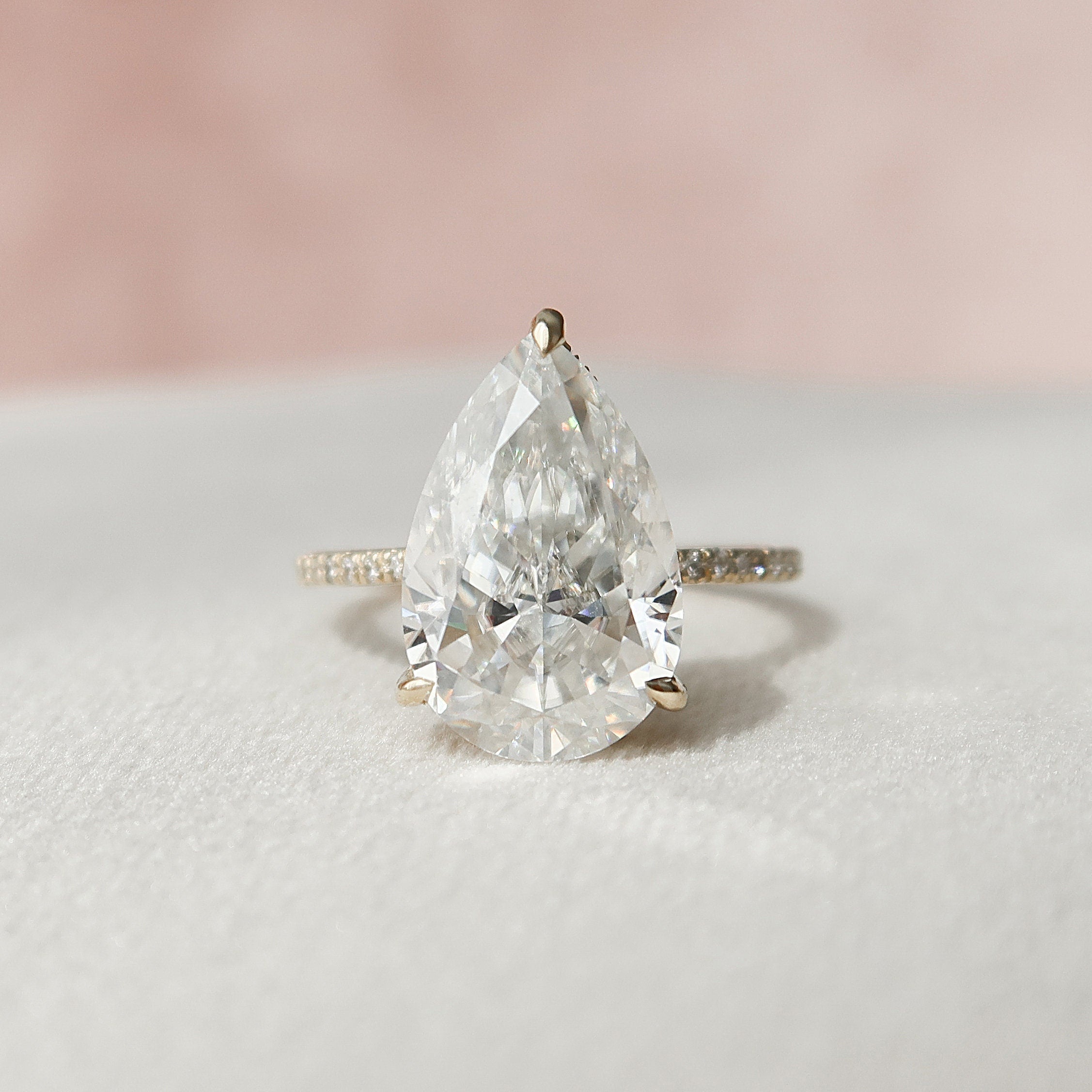 4.50CT Pear Moissanite Hidden Halo Pave Setting Engagement Ring