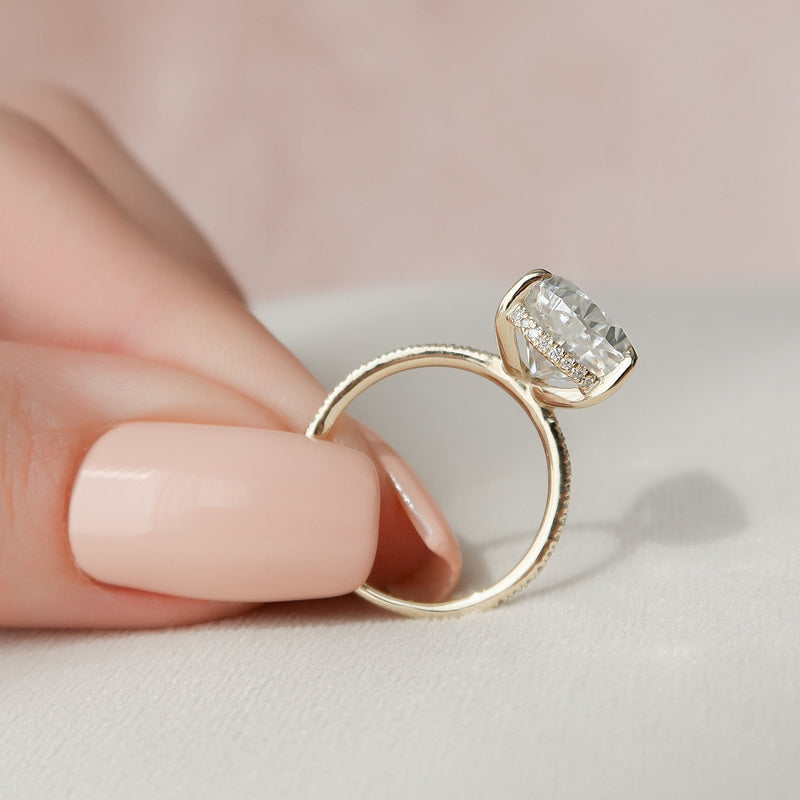 4.50CT Pear Moissanite Hidden Halo Pave Setting Engagement Ring