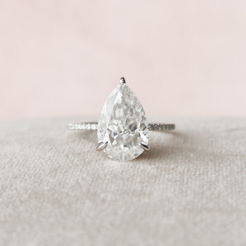 4.50CT Pear Moissanite Hidden Halo Pave Setting Engagement Ring