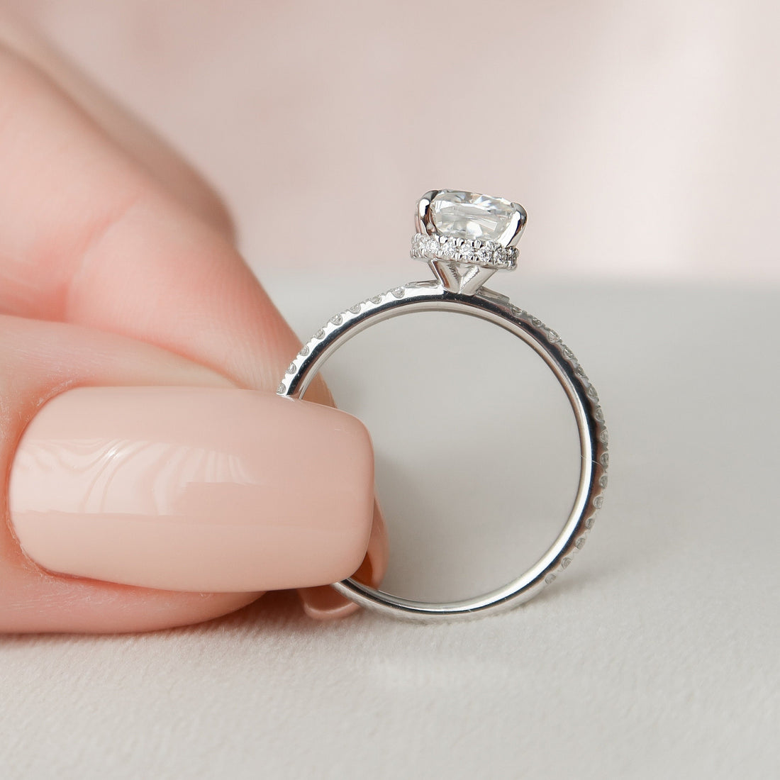 1.50CT Cushion Cut Hidden Halo Pave Style Moissanite Engagement Ring