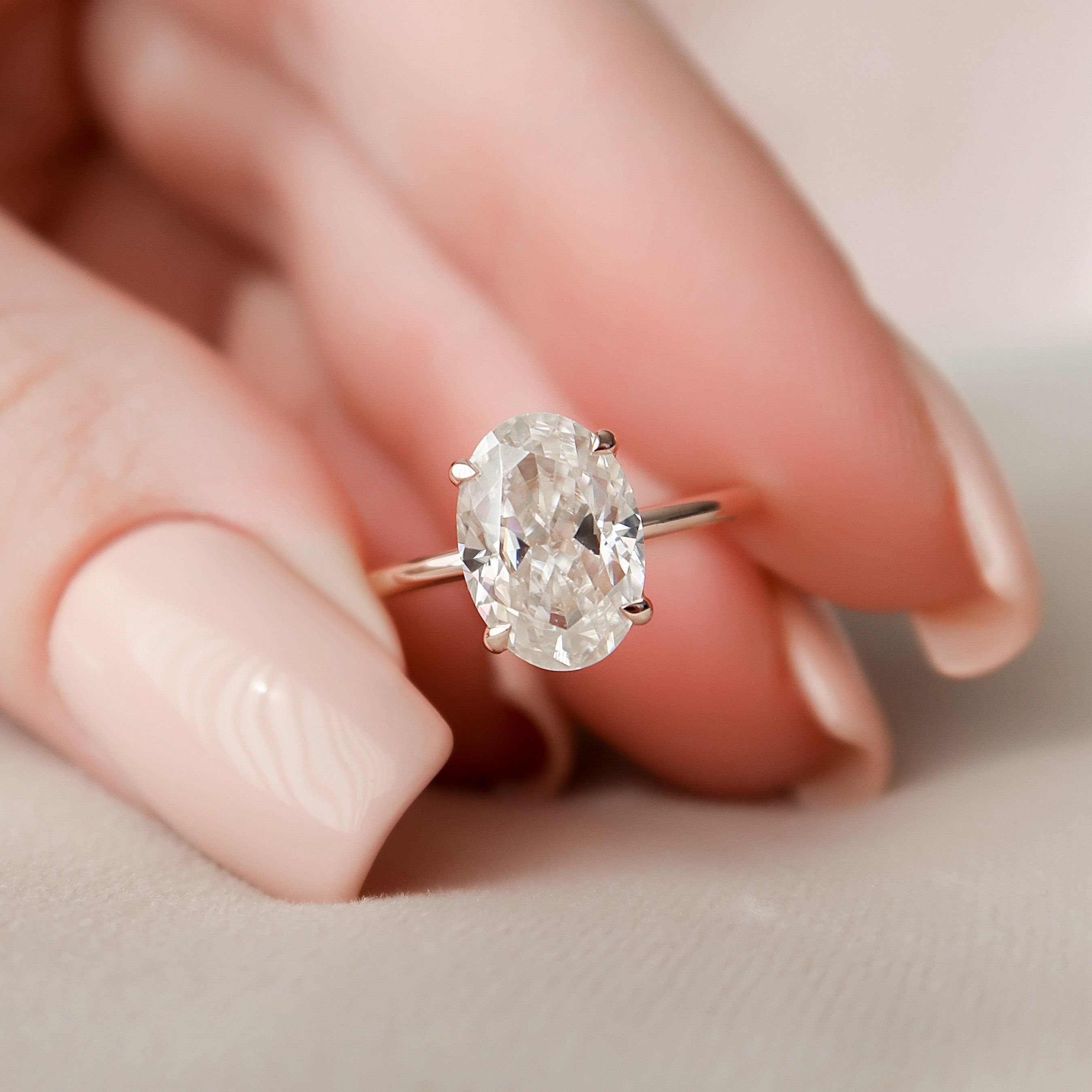 2.0CT Oval Cut Moissanite Hidden Halo Diamond Engagement Ring