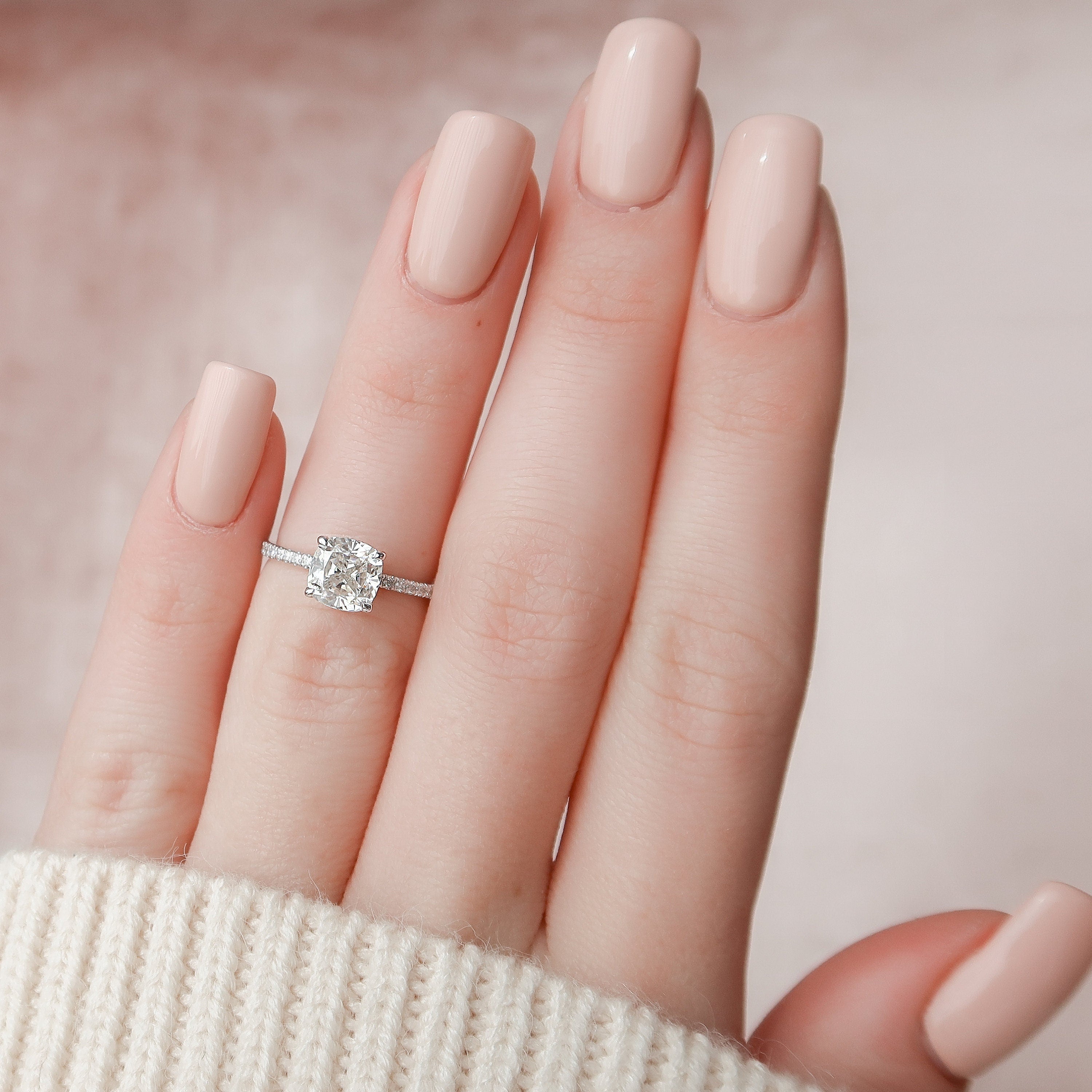 1.50CT Cushion Cut Hidden Halo Pave Style Moissanite Engagement Ring