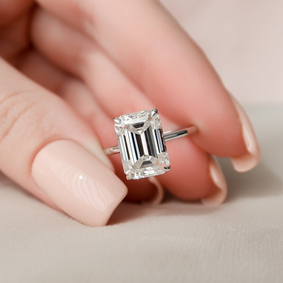 5.0CT Emerald Moissanite Solitaire Hidden Halo Setting Engagement Ring