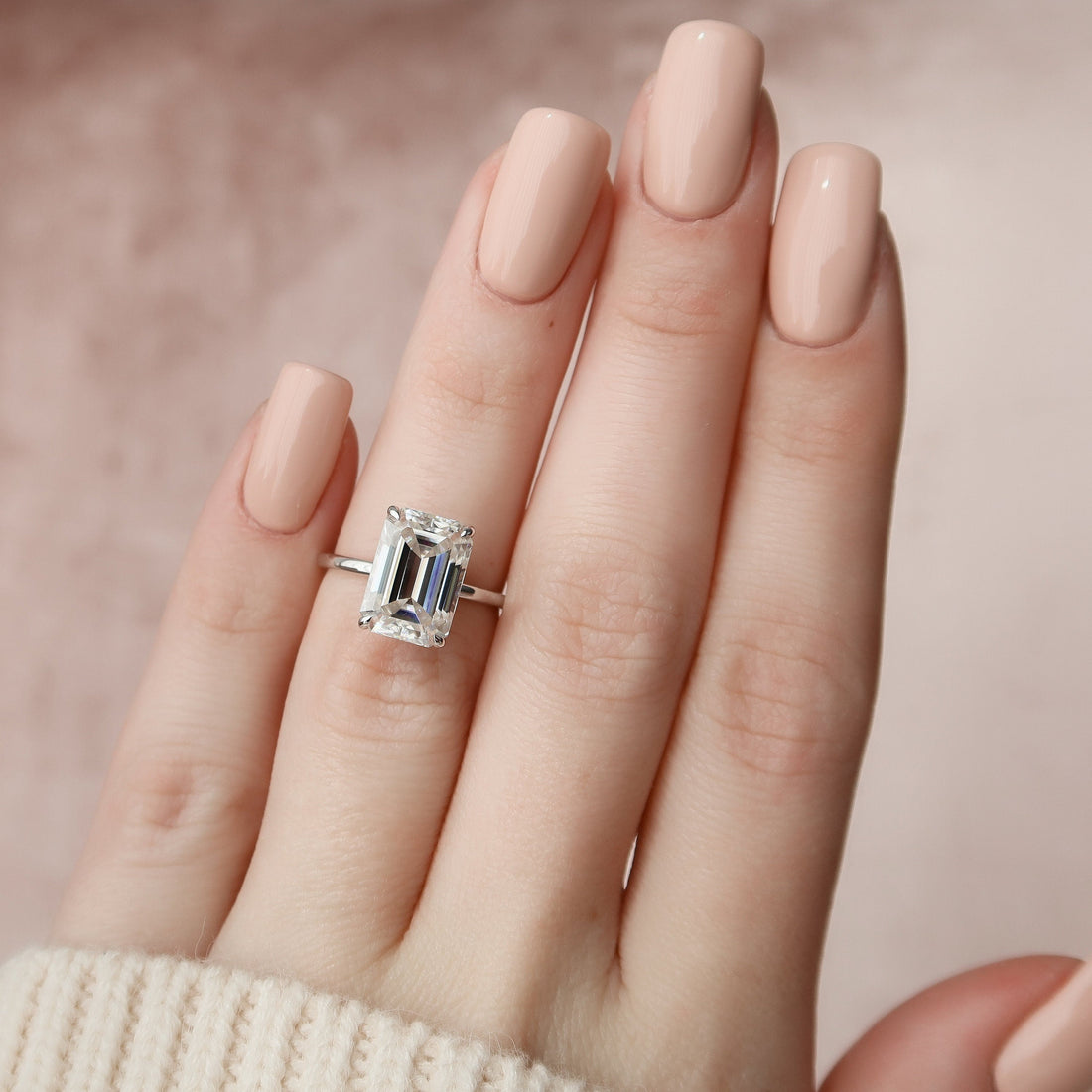 5.0CT Emerald Moissanite Solitaire Hidden Halo Setting Engagement Ring
