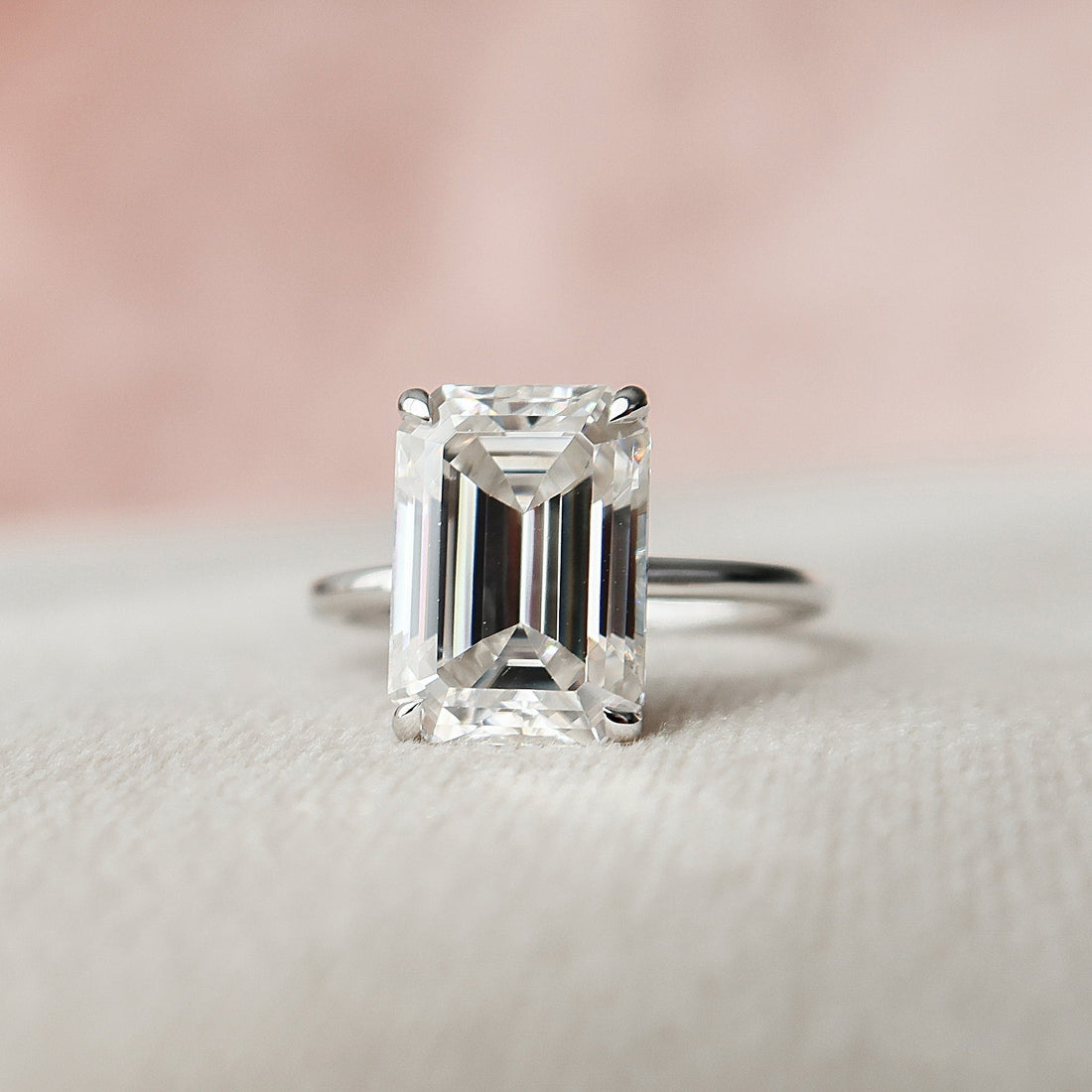5.0CT Emerald Moissanite Solitaire Hidden Halo Setting Engagement Ring