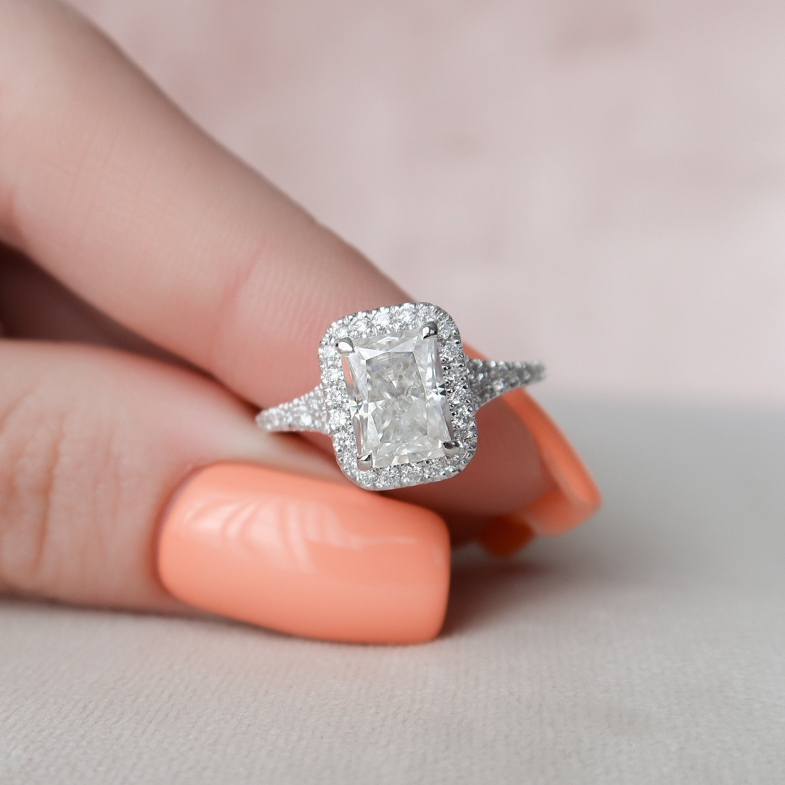 3.60CT Radiant Cut Hidden Halo Moissanite Engagement Ring