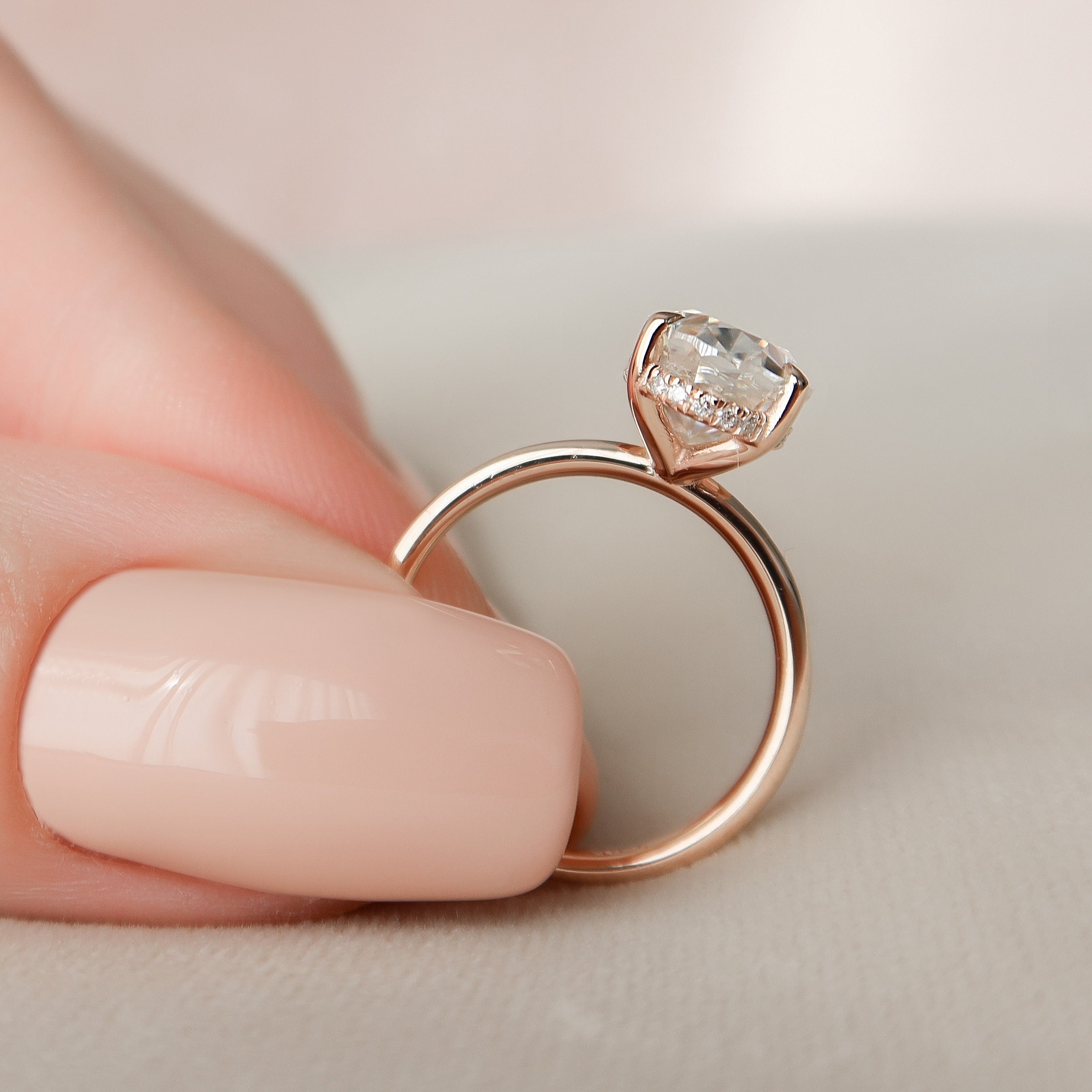 2.0CT Oval Cut Moissanite Hidden Halo Diamond Engagement Ring