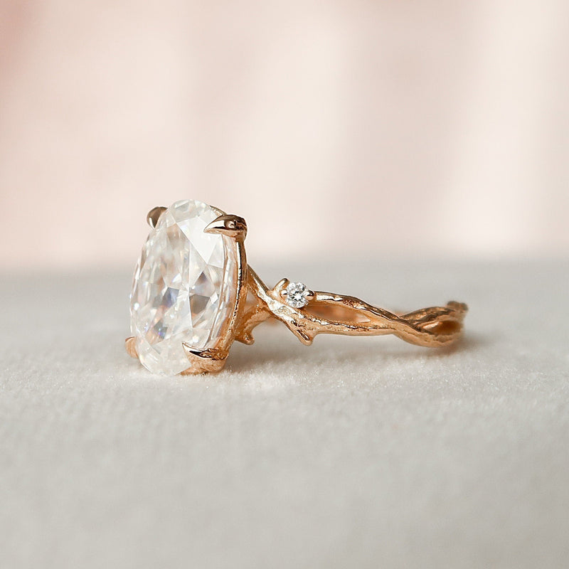 2.0CT Oval Cut Moissanite Twig Style Diamond Engagement Ring