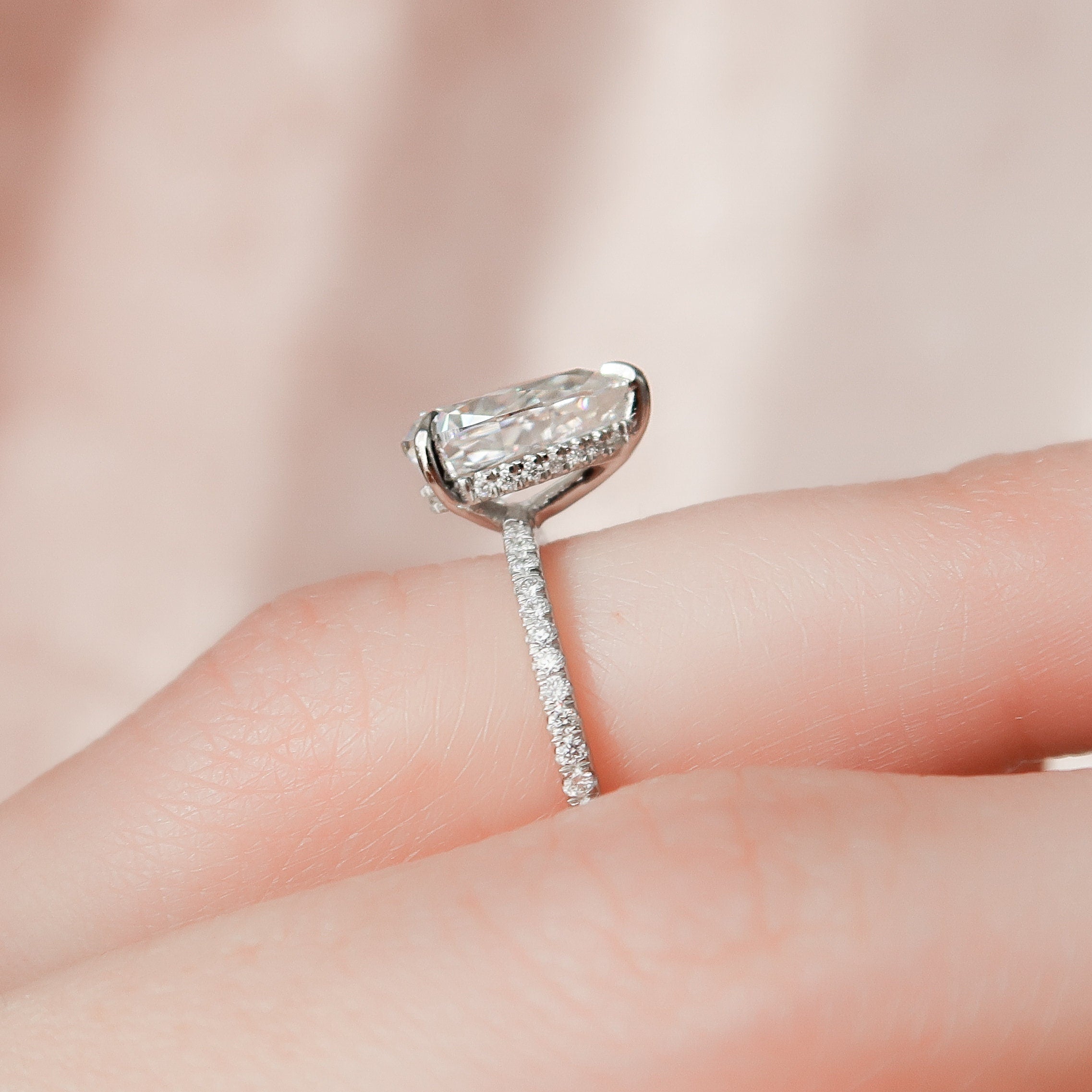 1.50CT Pear Moissanite Hidden Halo Pave Setting Engagement Ring