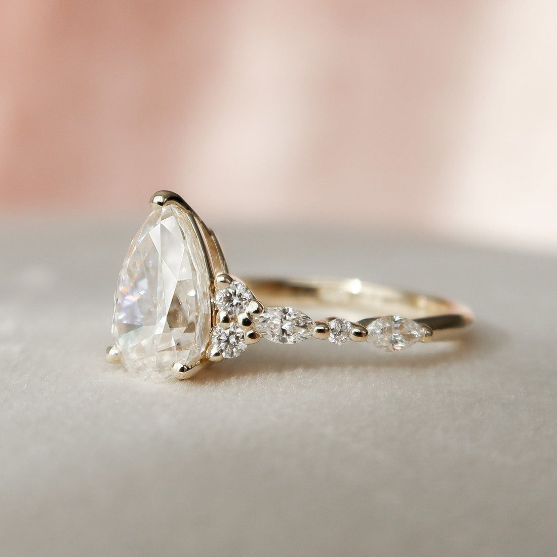 1.85CT Pear Shaped Moissanite Cluster Diamond Engagement Ring