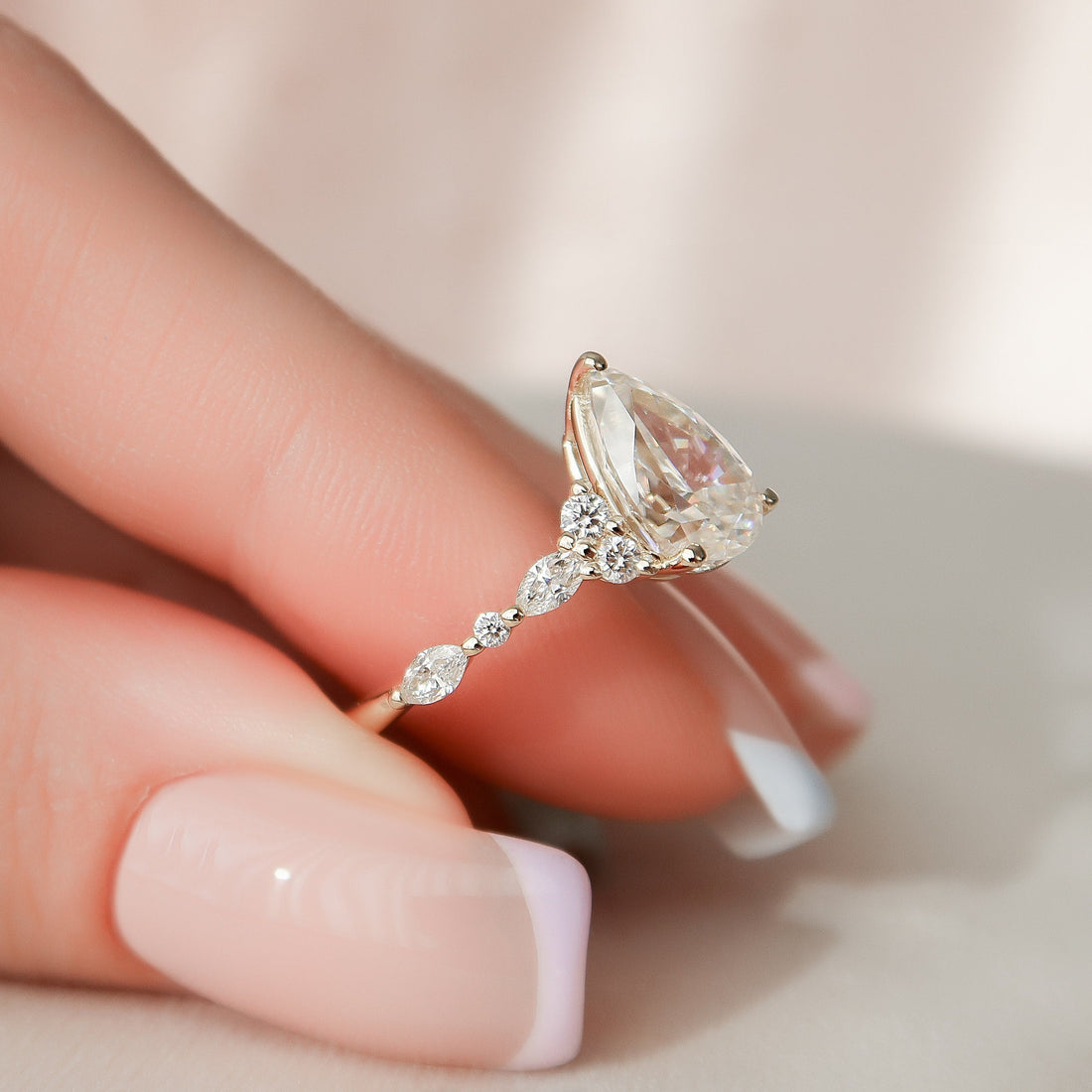 1.85CT Pear Shaped Moissanite Cluster Diamond Engagement Ring