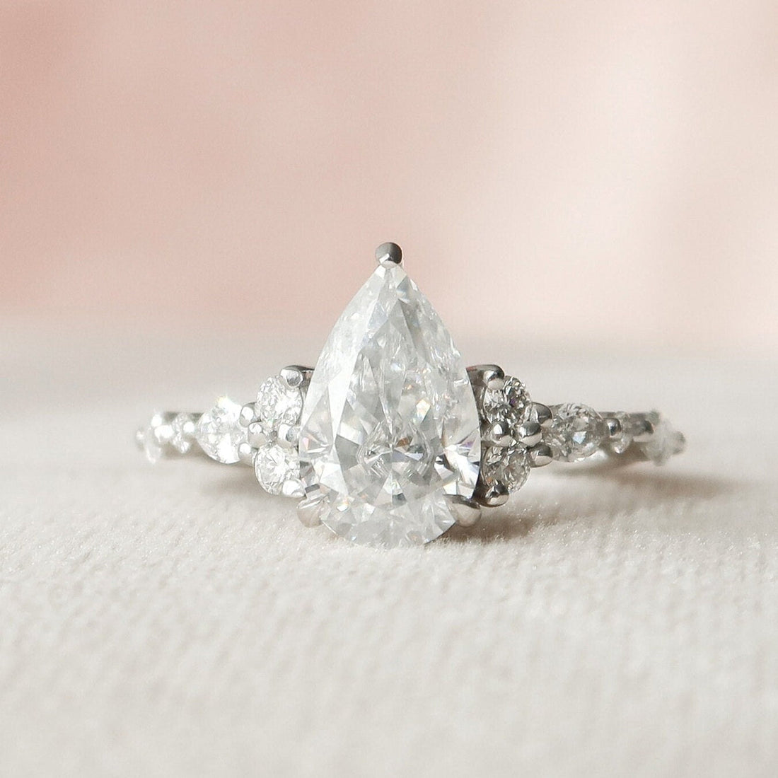 1.85CT Pear Shaped Moissanite Cluster Diamond Engagement Ring
