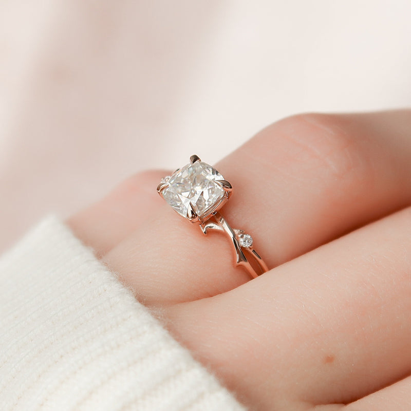 1.53 CT Cushion Cut Twig Style Moissanite Diamond Engagement Ring