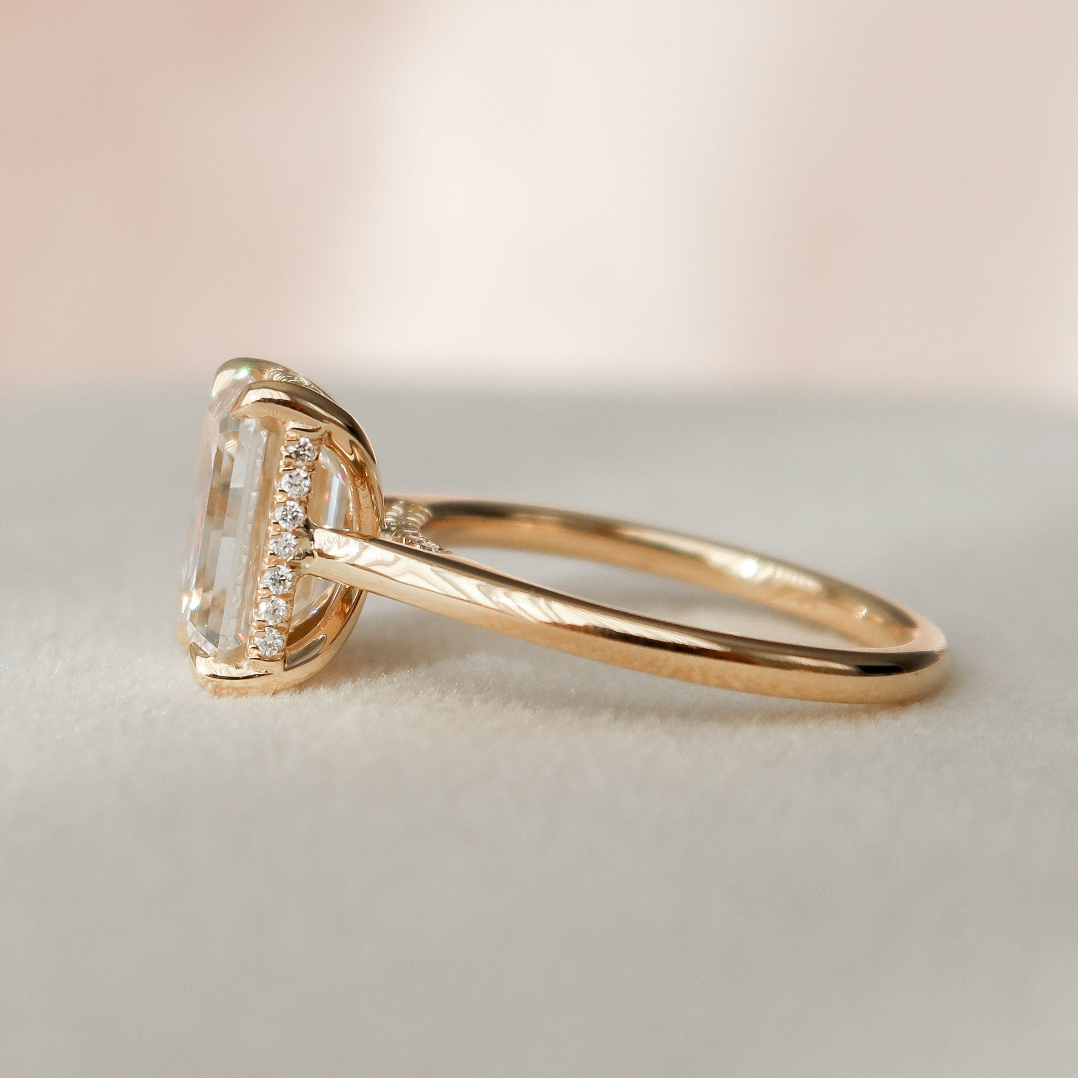 3.0CT Emerald Moissanite Solitaire Hidden Halo Setting Diamond Engagement Ring