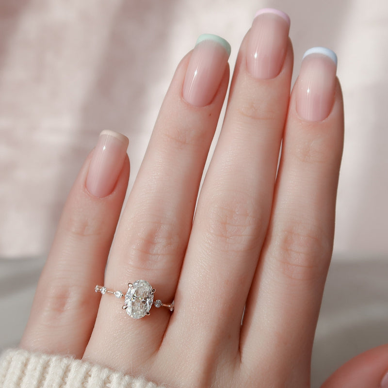 1.50 CT-3.50 CT Oval Cut Solitaire Dainty Pave Moissanite Engagement Ring