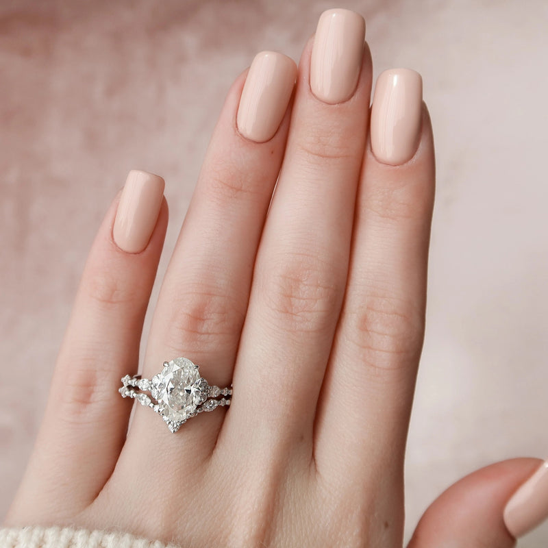 3.0CT Oval Cut Moissanite Cluster Bridal Ring Set