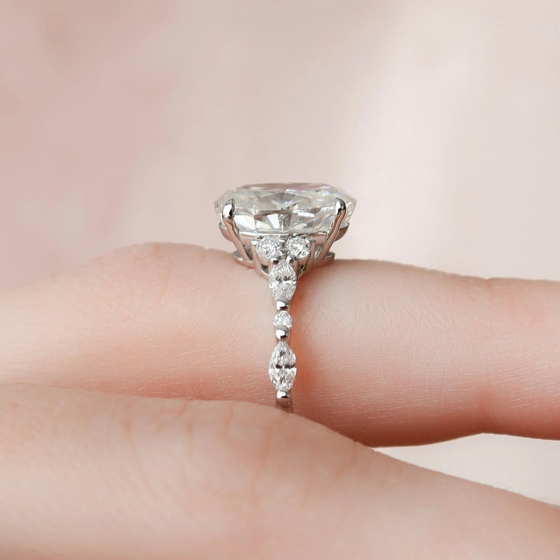 3.0CT Oval Cut Moissanite Cluster Bridal Ring Set