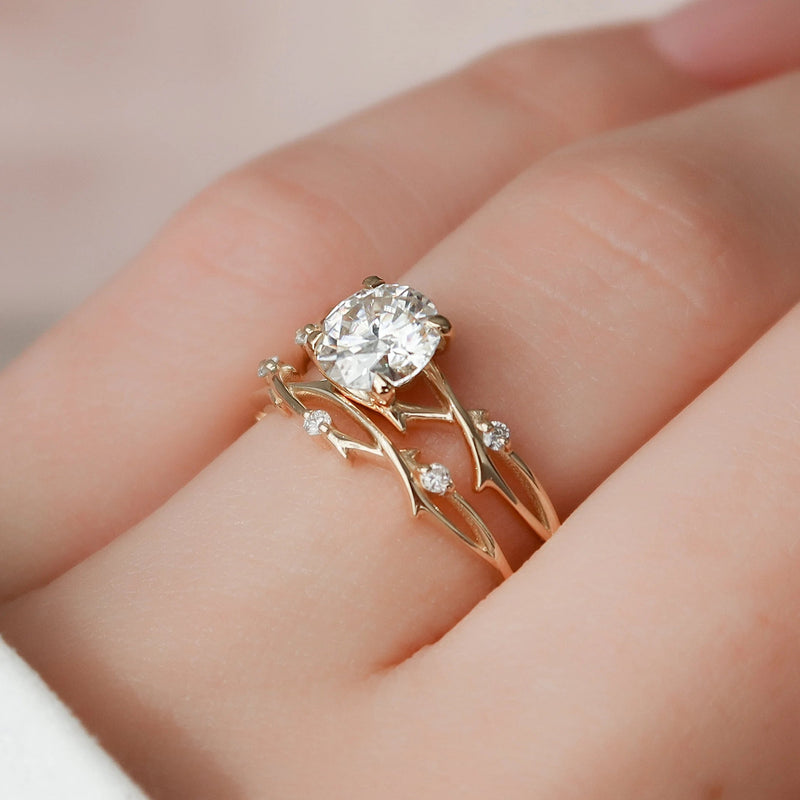 1.0CT Round Cut Moissanite Twig Style Bridal Ring Set