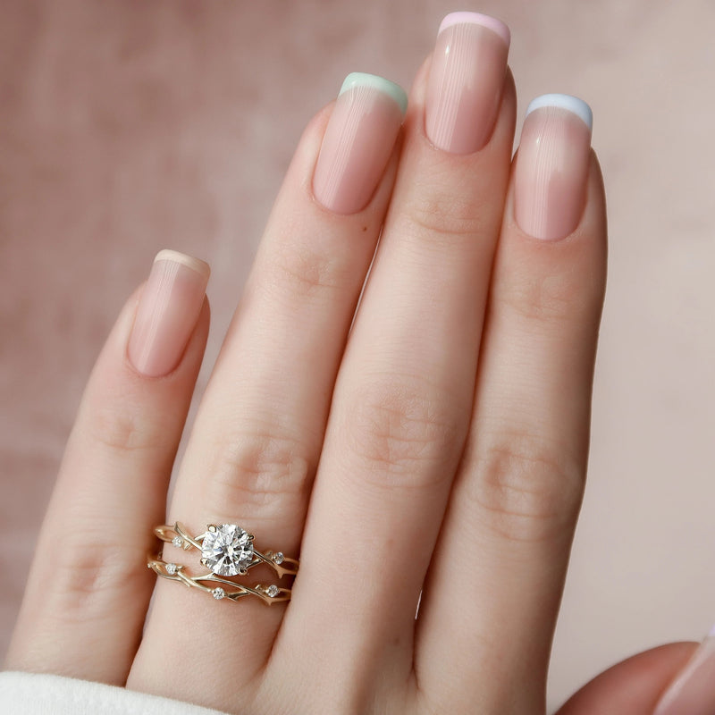 1.0CT Round Cut Moissanite Twig Style Bridal Ring Set