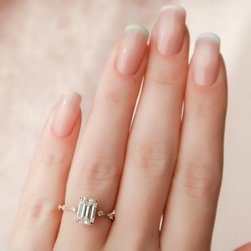 2.20CT Emerald Moissanite Solitaire Dainty Style Diamond Engagement Ring