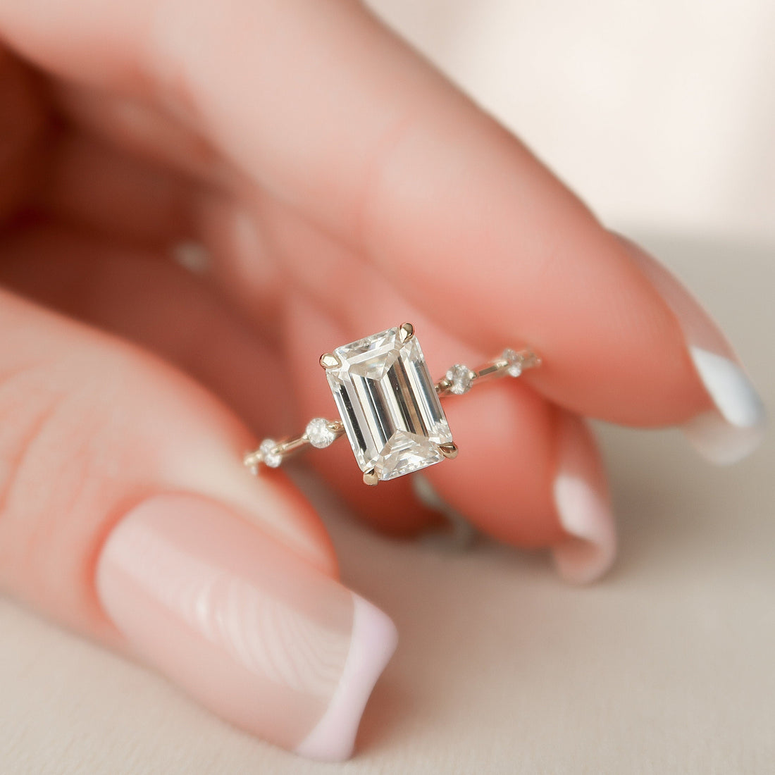 2.20CT Emerald Moissanite Solitaire Dainty Style Diamond Engagement Ring