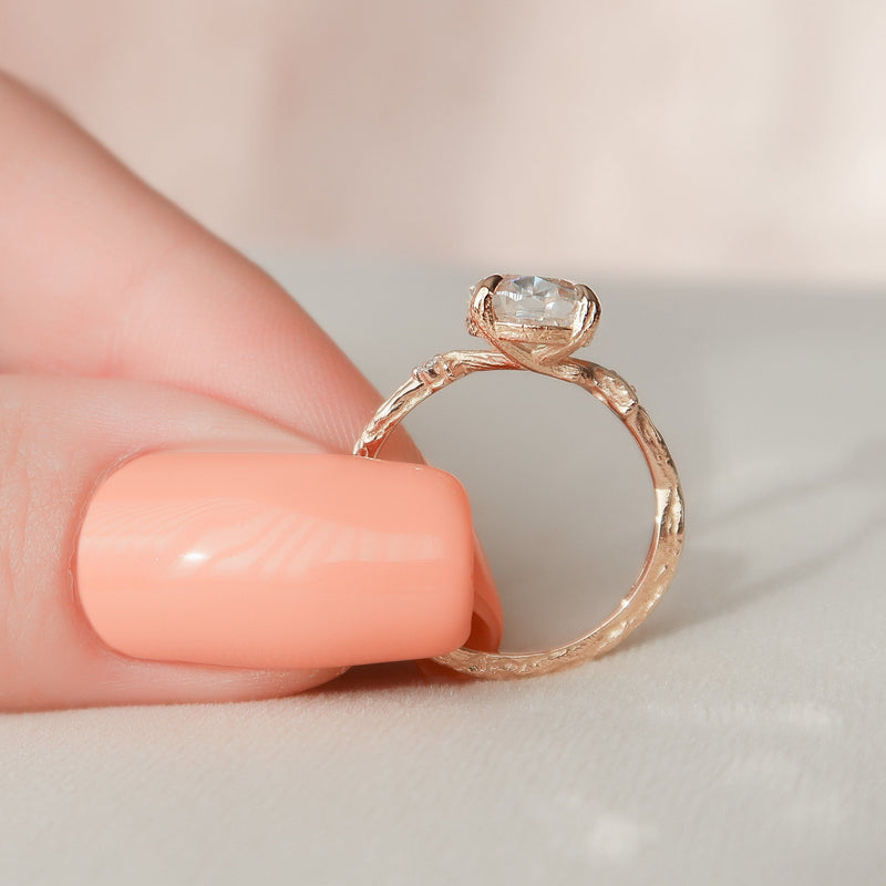 2.0CT Oval Cut Moissanite Twig Style Diamond Engagement Ring