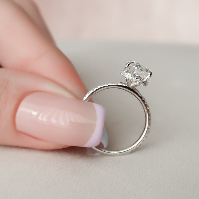 2.94 CT Oval Moissanite Hidden Halo Pave Setting Diamond Engagement Ring