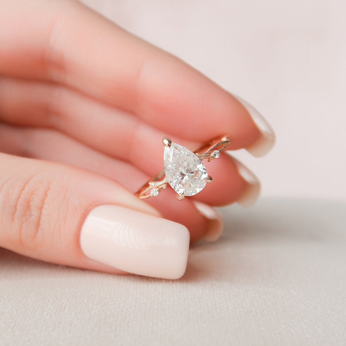 2.03 CT Pear Moissanite Nature Inspired Twig Style Engagement Ring
