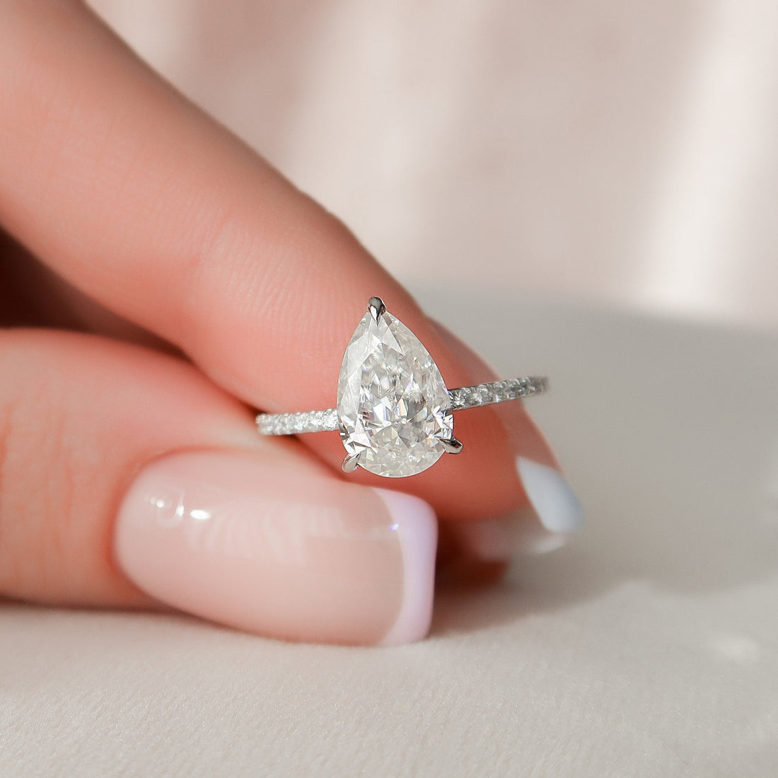 1.50CT Pear Moissanite Hidden Halo Pave Setting Engagement Ring