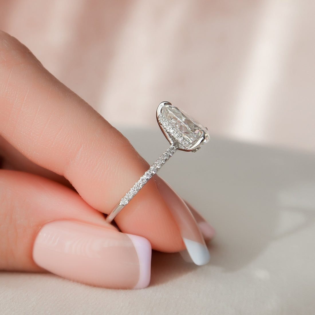 1.50CT Pear Moissanite Hidden Halo Pave Setting Engagement Ring