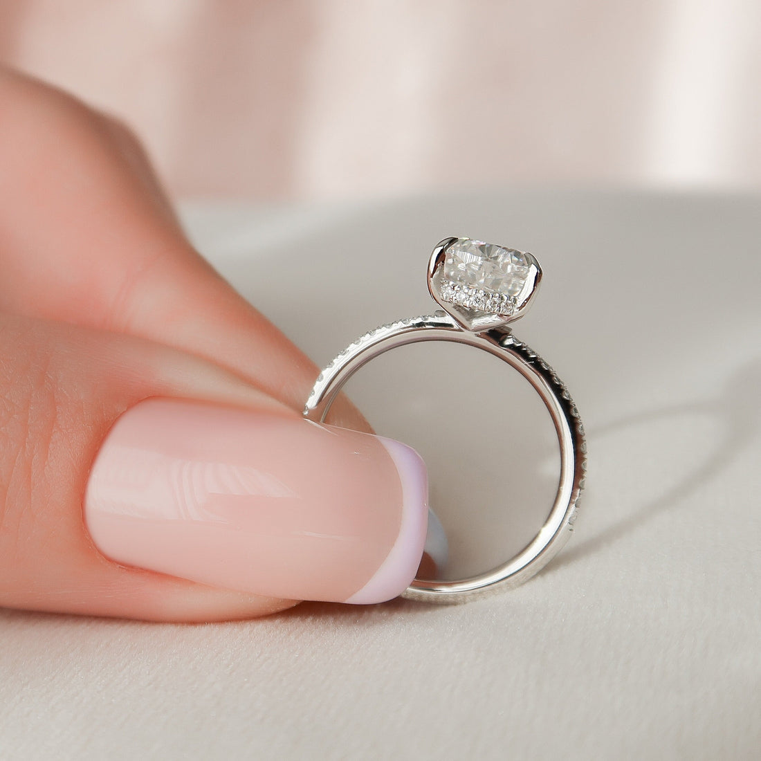 1.50CT Pear Moissanite Hidden Halo Pave Setting Engagement Ring