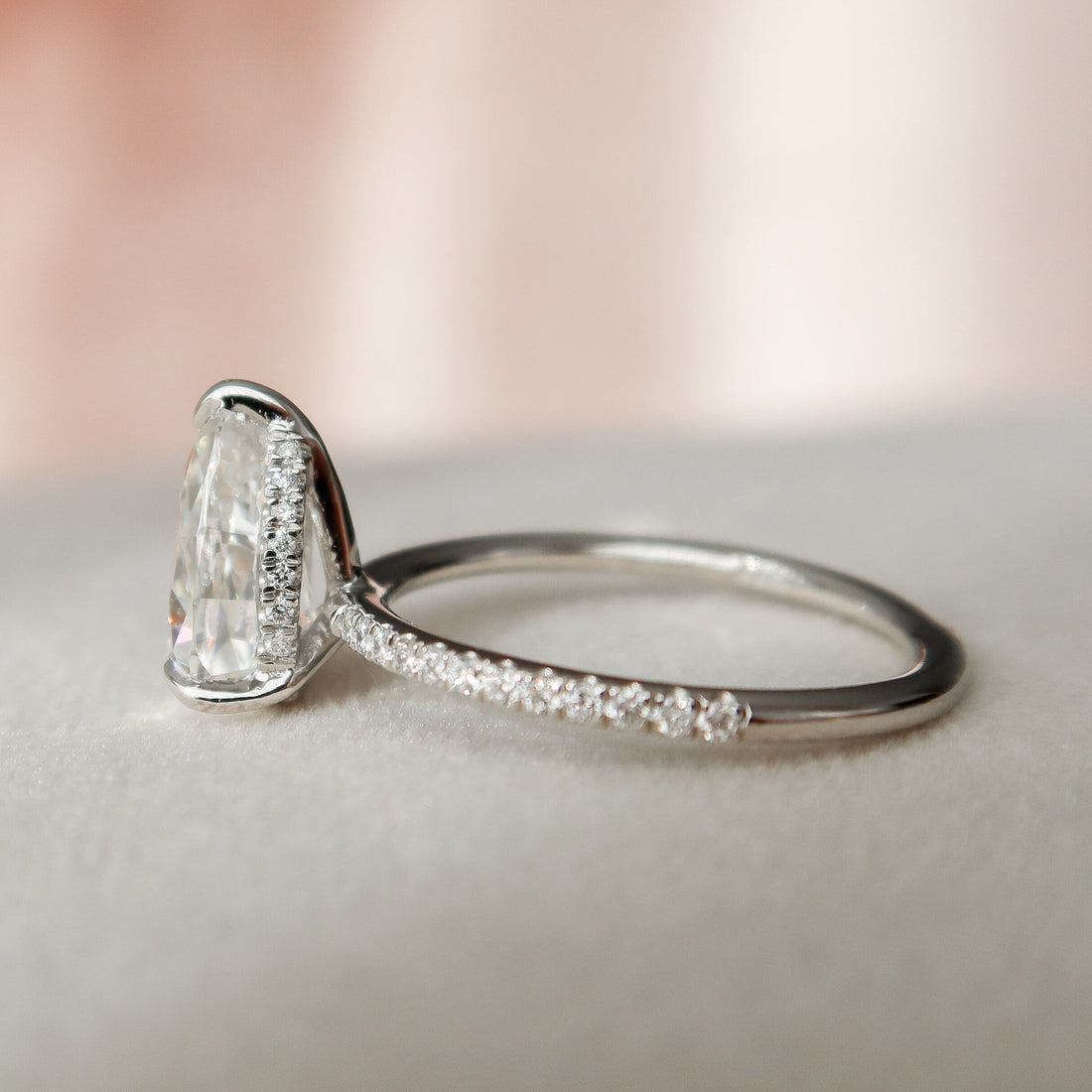 1.50CT Pear Moissanite Hidden Halo Pave Setting Engagement Ring