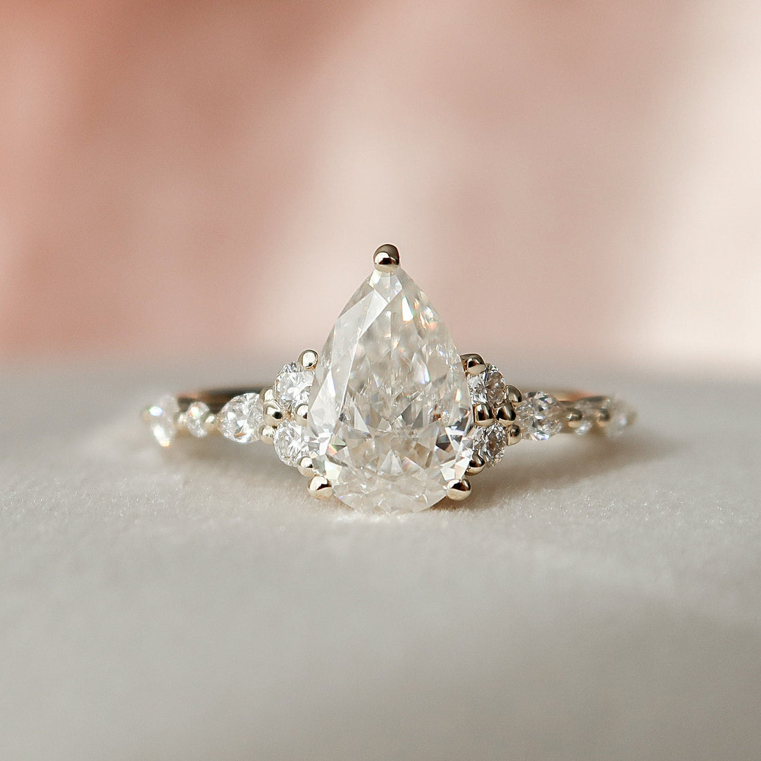 1.85CT Pear Shaped Moissanite Cluster Diamond Engagement Ring