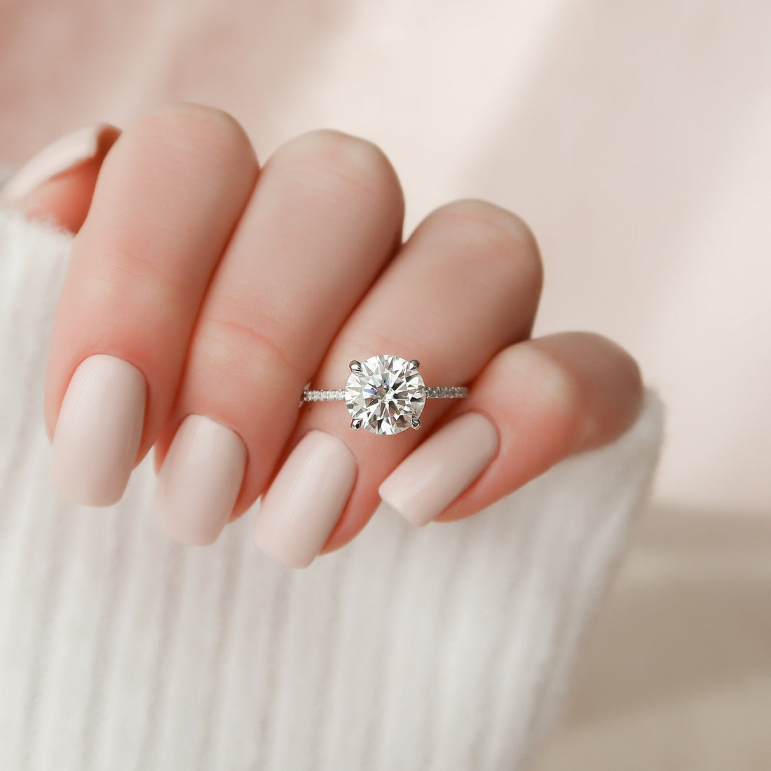 2.50CT Round Moissanite Hidden Halo Pave Setting Diamond Engagement Ring