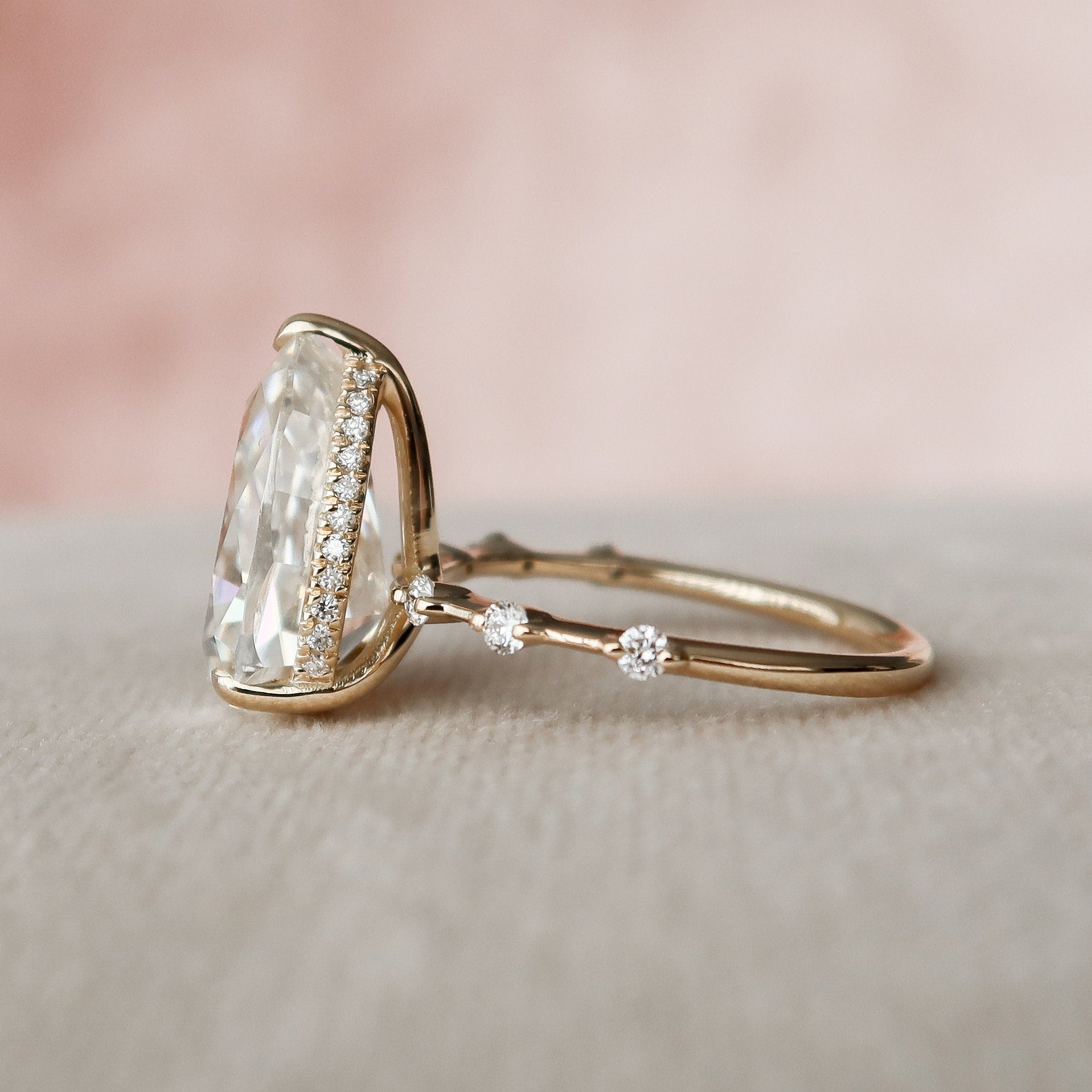 3.50CT Pear Moissanite Solitaire Hidden Halo Dainty Style Engagement Ring