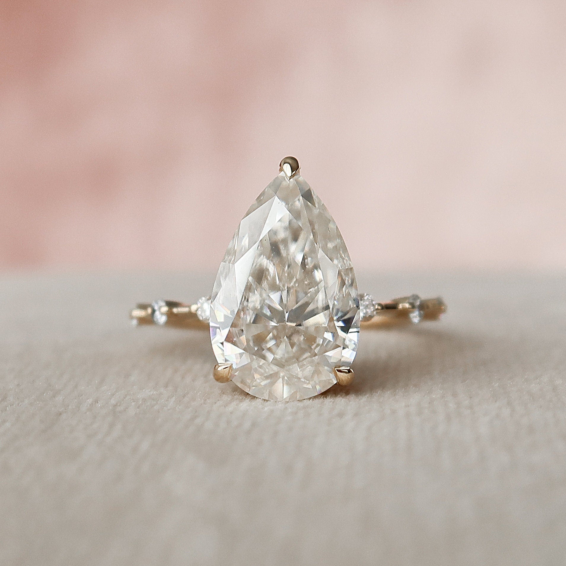 3.50CT Pear Moissanite Solitaire Hidden Halo Dainty Style Engagement Ring