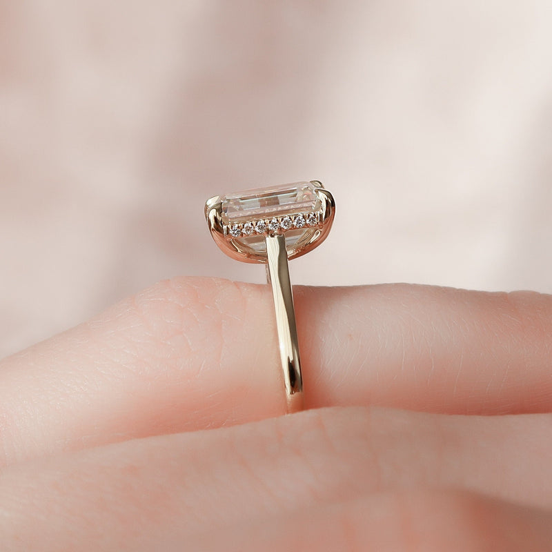 3.0CT Emerald Moissanite Solitaire Hidden Halo Setting Diamond Engagement Ring