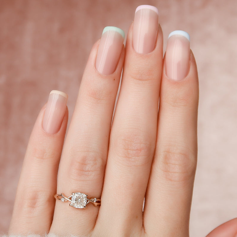 1.0CT Cushion Cut Twig Style Moissanite Engagement Ring